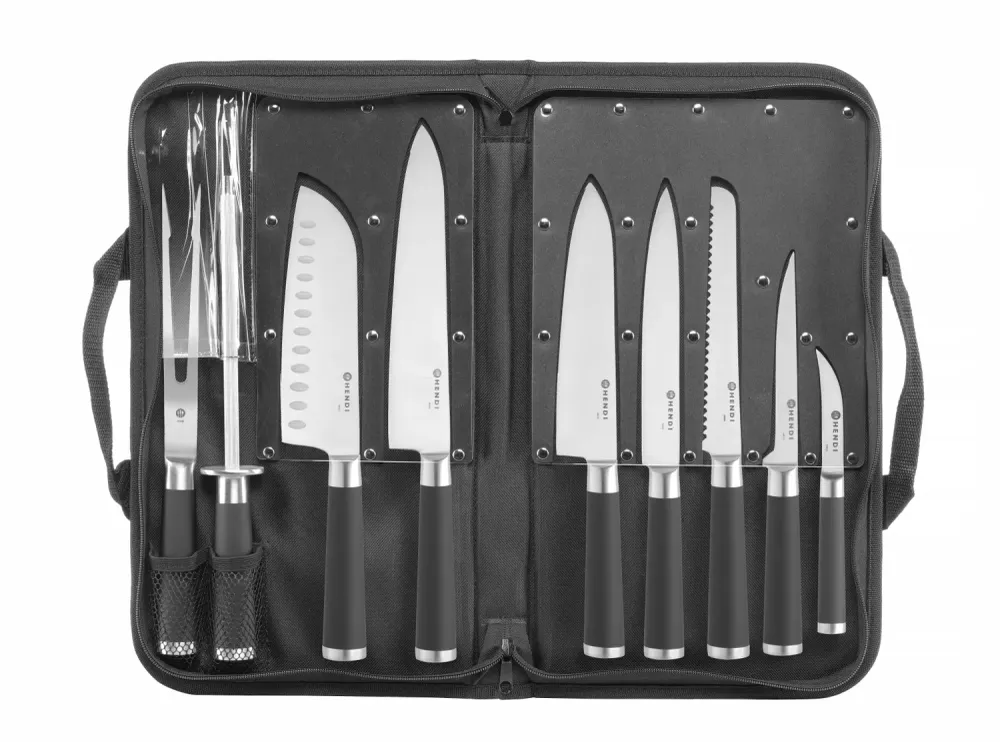 Knivsett 9 deler med knivblokk – Komplett sett med kniver og bæreveske profesjonell skjæring