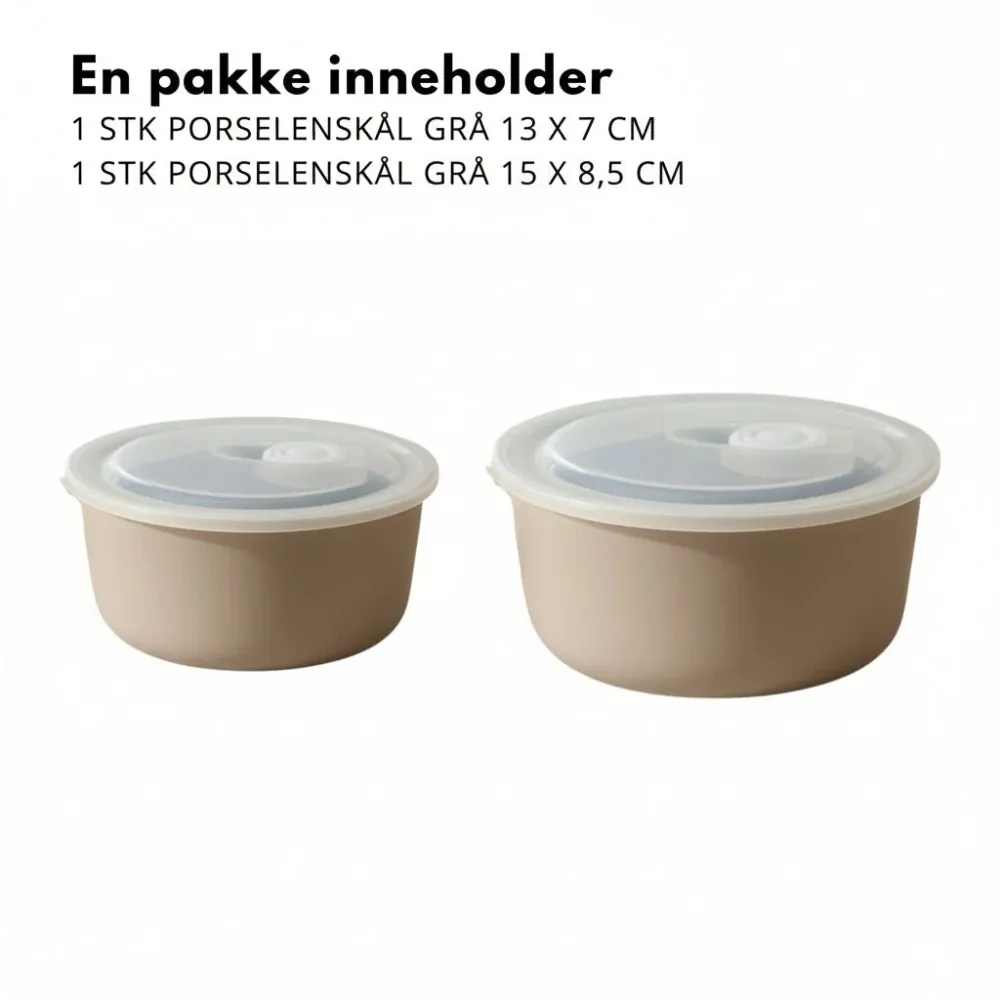 2-pk Porselenskål med lokk og ventil beige