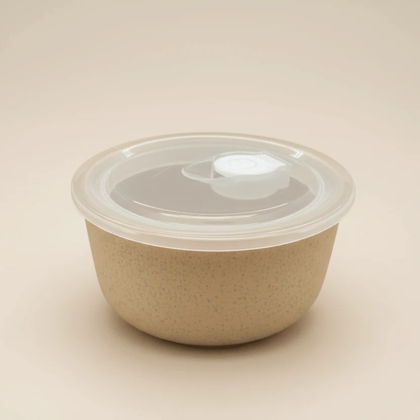 2-pk Porselenskål med lokk og ventil beige