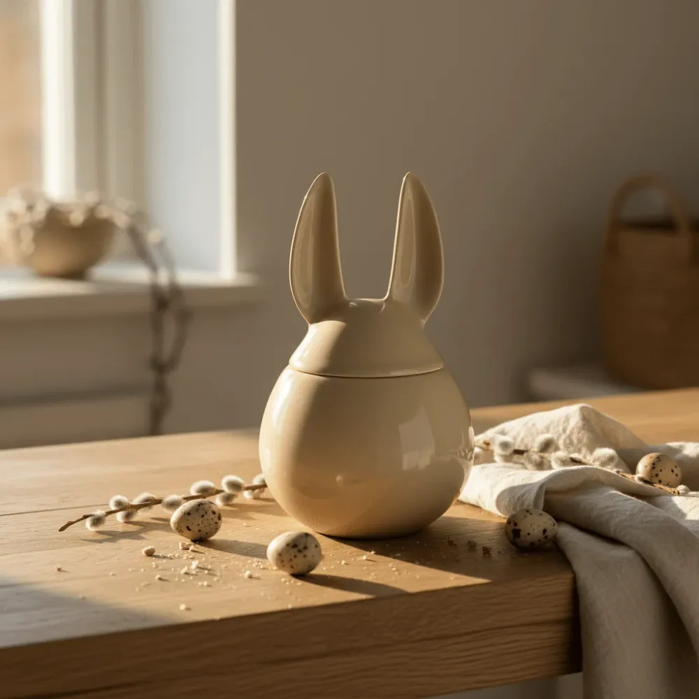 DBKD Eating Rabbit liten med lokk keramikk gul 14 cm
