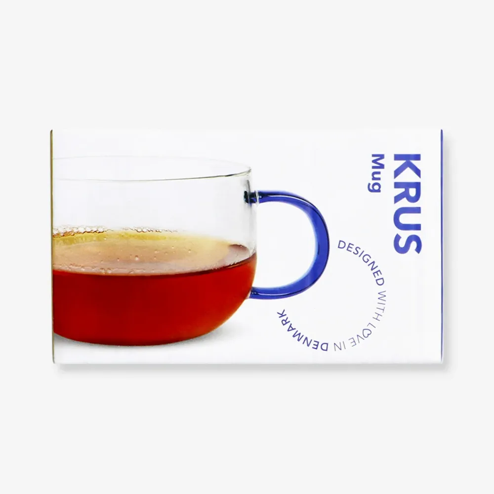 Designerkolleksjon - Glasskrus med blått håndtak - 350 ml