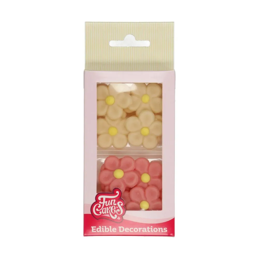 FunCakes Spiselig pynt Marsipan Hvite/Rosa blomster pk/12