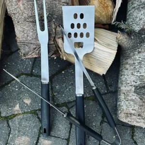 Grillredskaper med sort skaft – Sett med 3 deler