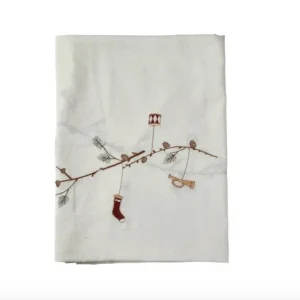 Juleduk med broderi i lin mix - 140x360cm