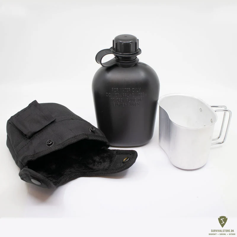 Mil-Tec US Style Drikkedunk og Kop - Canteen Set – Sort