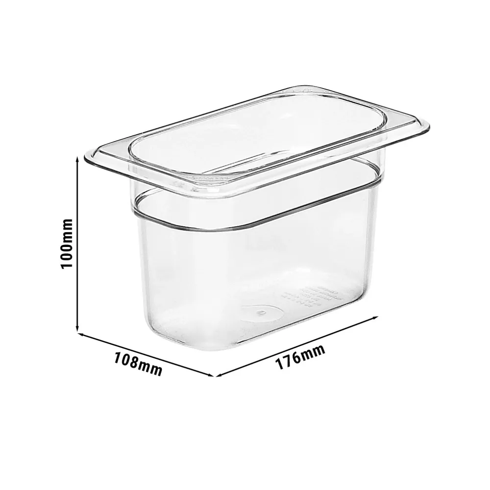 (6 stk.) CAMBRO | Camview® - Kopolymer GN-beholder 1/9 - Klar - Høyde: 100 mm - BPA-fri