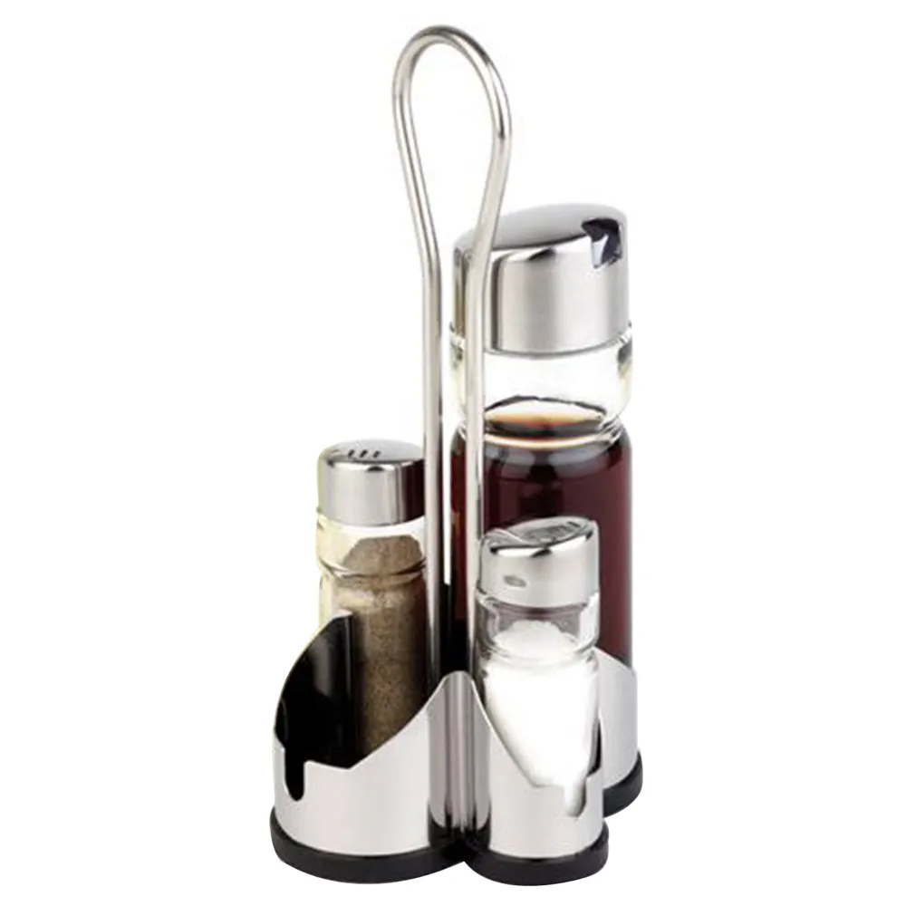 (6 stk) cruet - ECONOMIC - stativ i rustfritt stål - inkl. 4 glassbeholdere