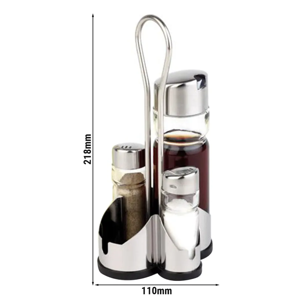 (6 stk) cruet - ECONOMIC - stativ i rustfritt stål - inkl. 4 glassbeholdere