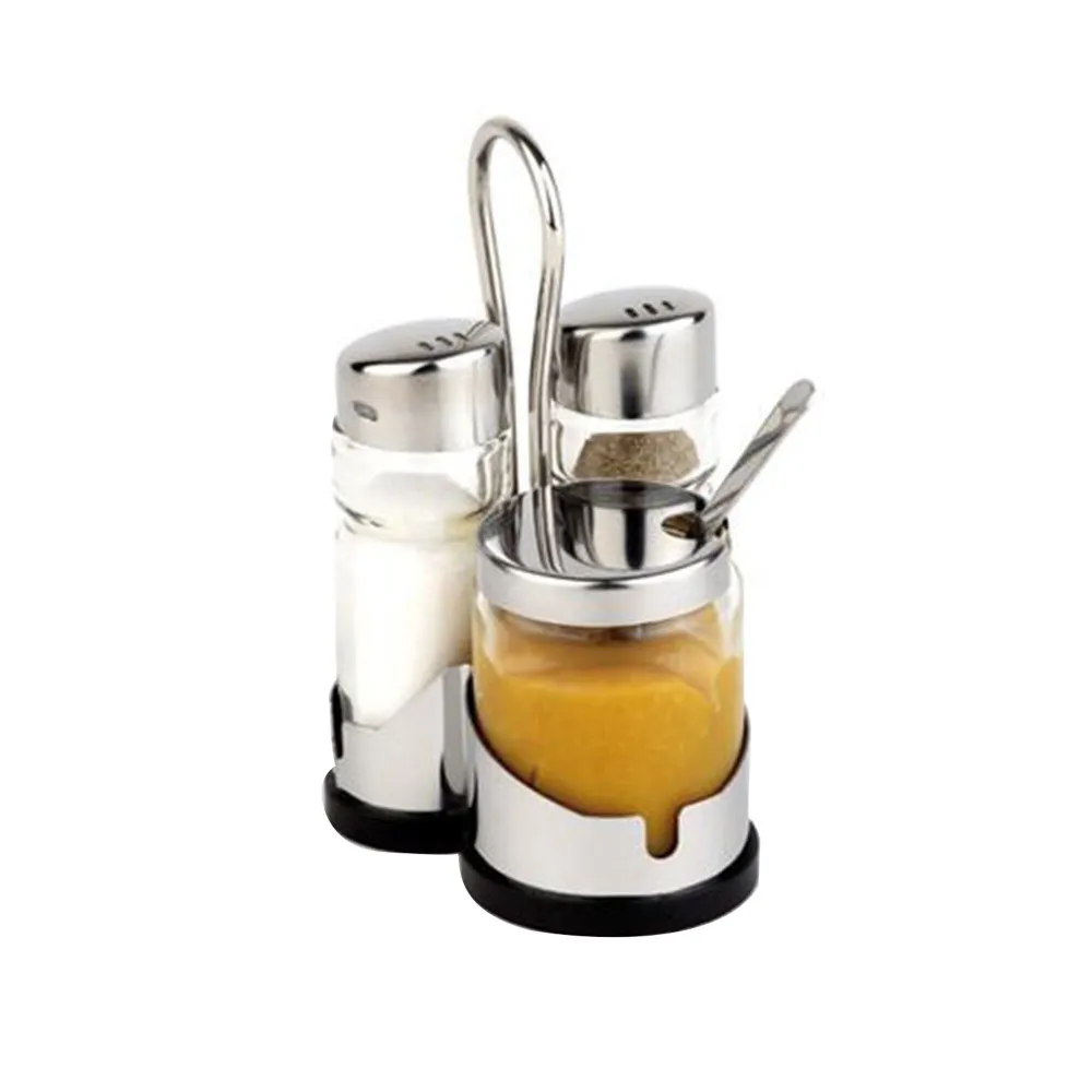 (6 stk) cruet - ECONOMIC - stativ i rustfritt stål - inkl. 3 glassbeholdere