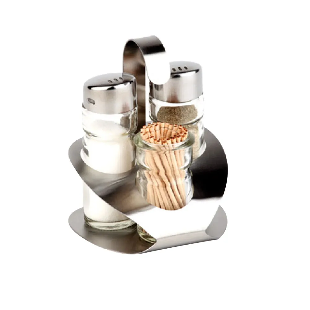 (6 stk) cruet - PRO - stativ i rustfritt stål - inkl. 3 glassbeholdere