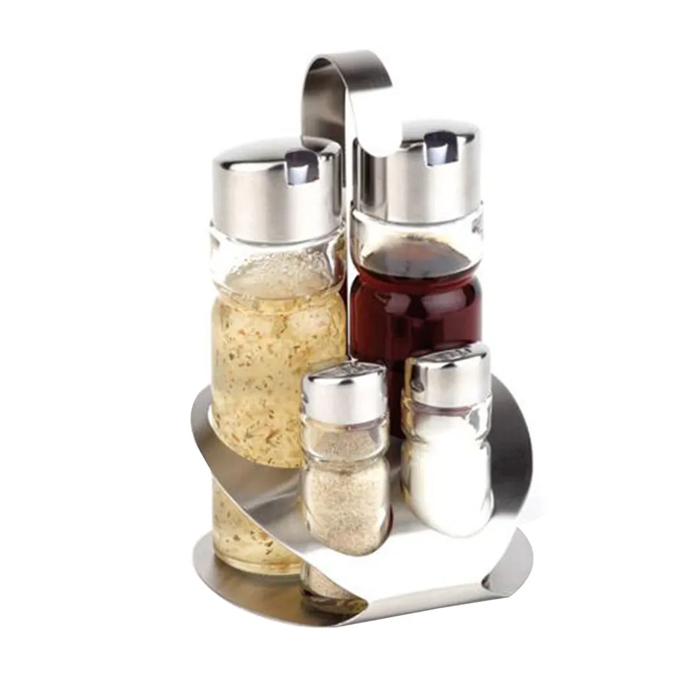 (6 stk) cruet - PRO - stativ i rustfritt stål - inkl. 4 glassbeholdere