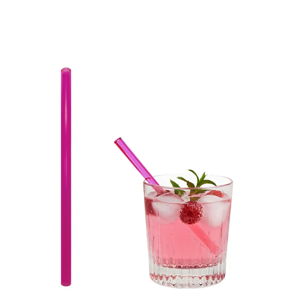 (50 stk.) Drikkesugerør av glass - 150 mm - ø 8 mm - neonrosa - inkl. 1 rengjøringsbørste