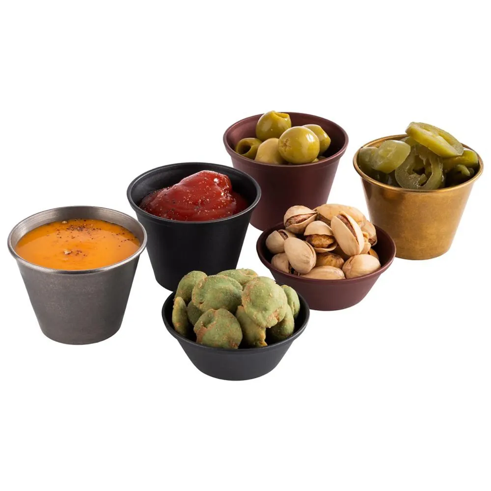 (6 stk.) Dyppeskåler - Sett med 6 - Rustfritt stål - 60 ml - Ø 60mm - Svart