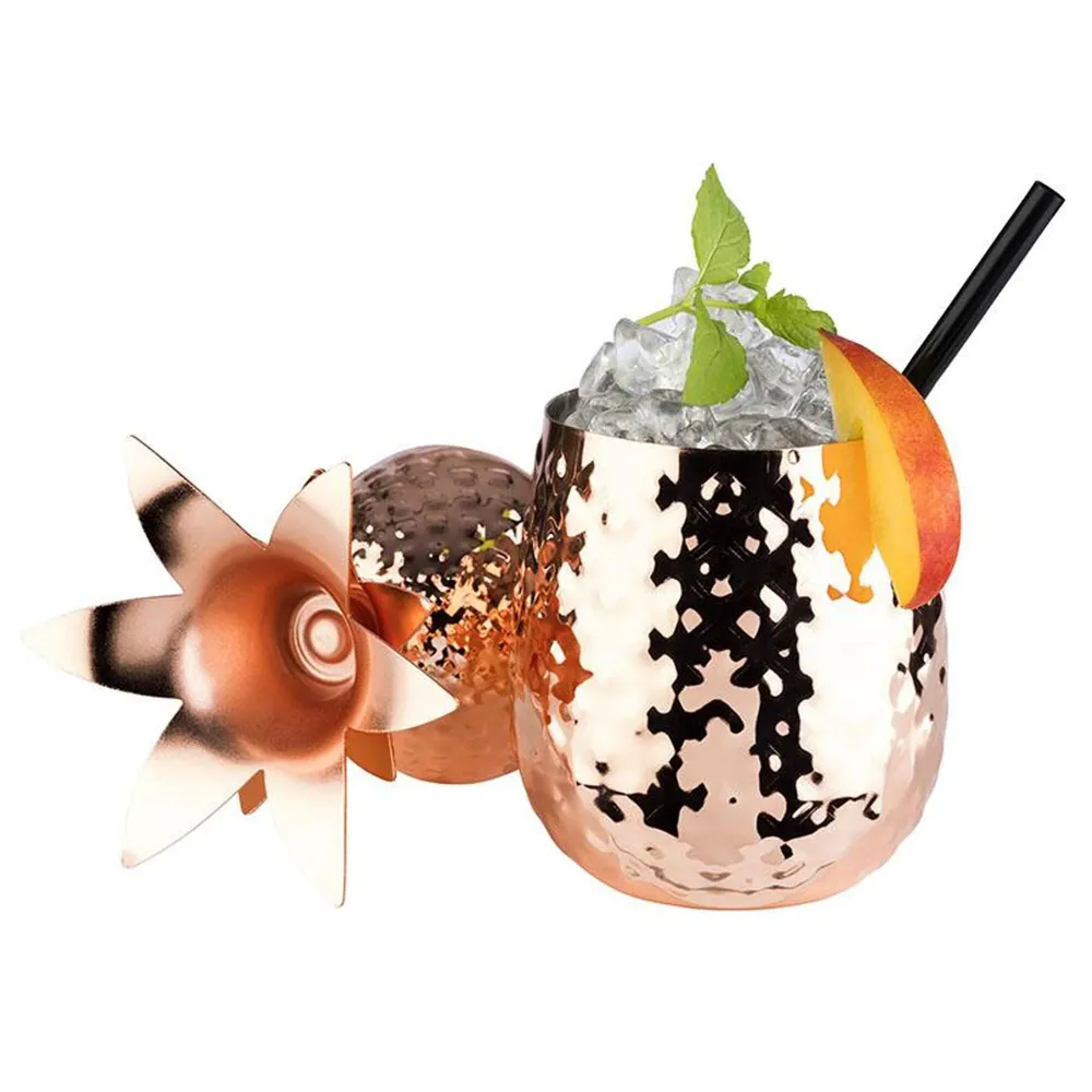 (6 stk) Krus - PINEAPPLE - 500ml - kobber - med lokk