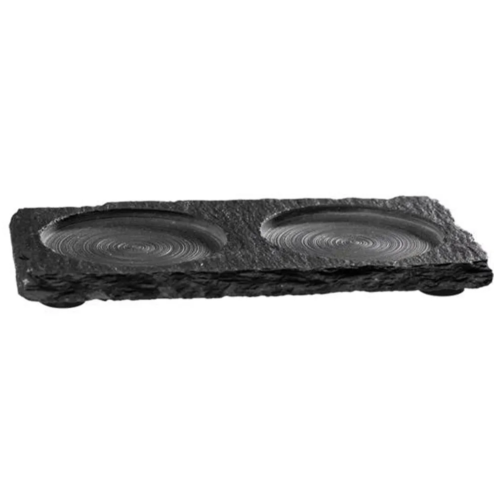 (6 stk.) Naturskiferplate - 150x80mm - med 2 hæler Ø 60mm - Svart