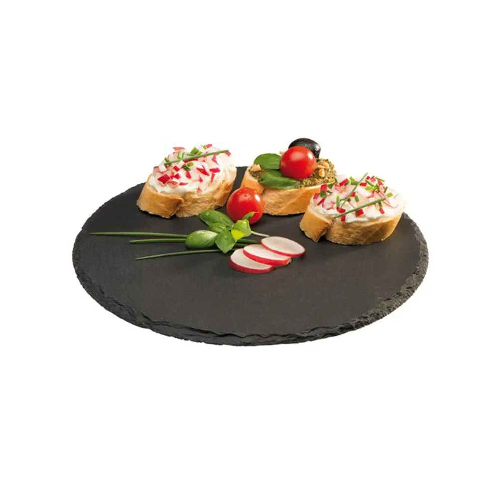 (6 stk.) Naturskiferplate - Ø 220 mm - Svart