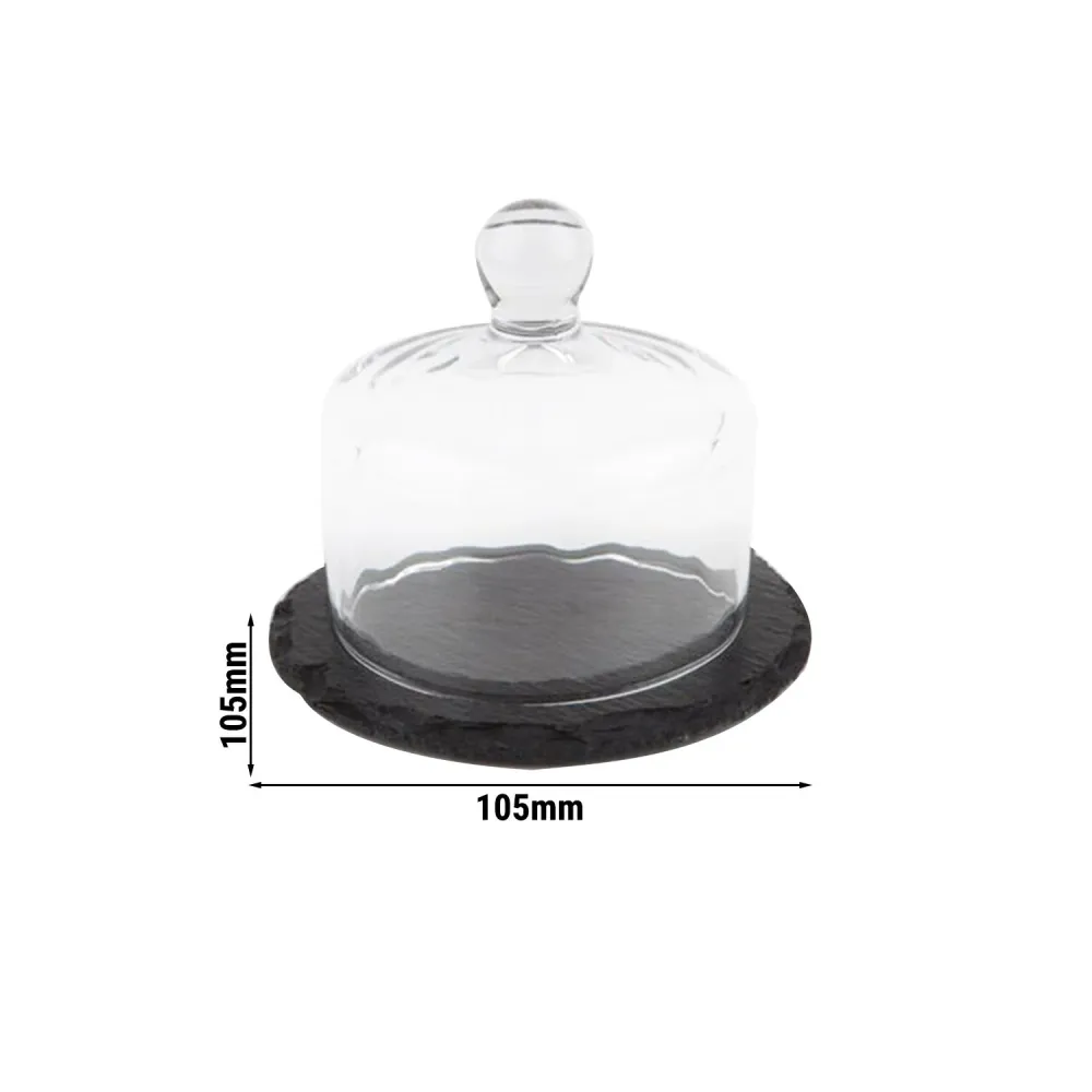 (6 stk.) Naturskiferplate med glassdeksel - 2-delt sett - Ø 105 mm - høyde: 95 mm