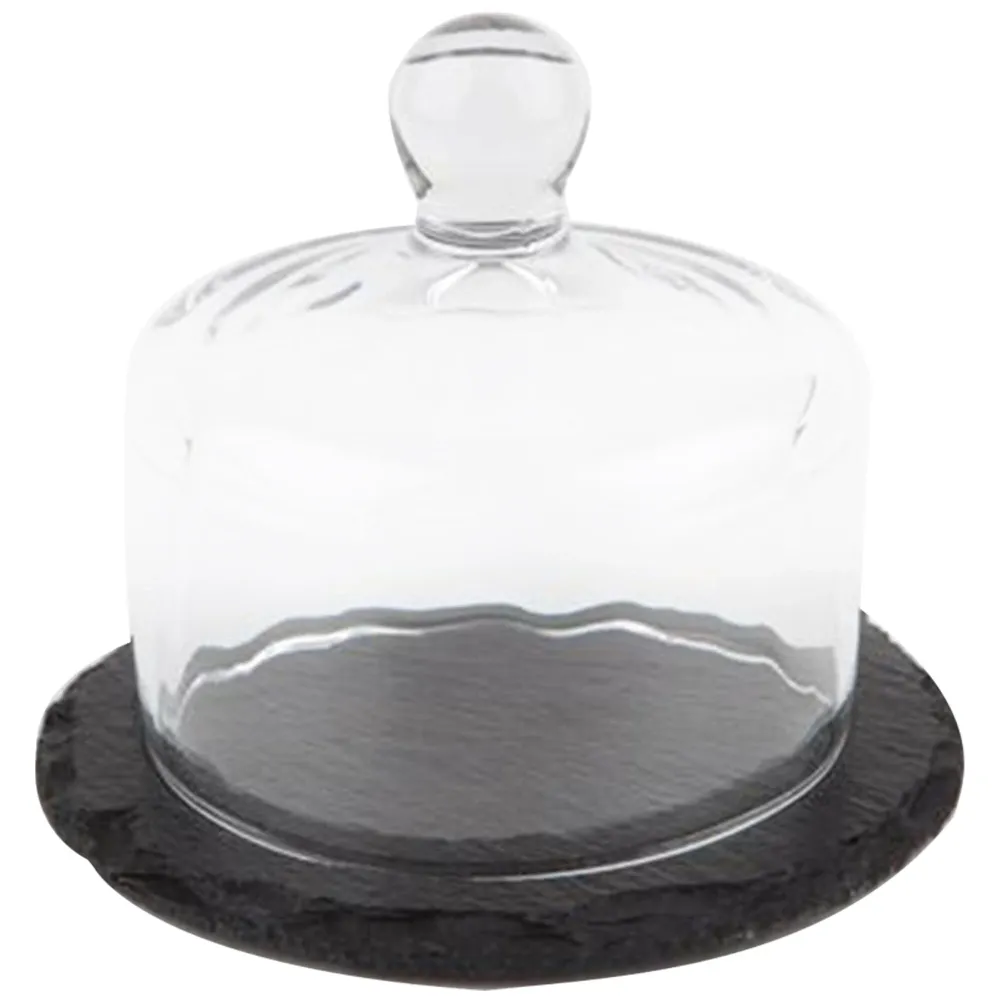 (6 stk.) Naturskiferplate med glassdeksel - 2-delt sett - Ø 105 mm - høyde: 95 mm