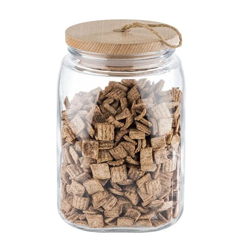 (6 stk.) Oppbevaringskrukke - WOODY - 2,5 liter - inkl. aromasikkert trelokk