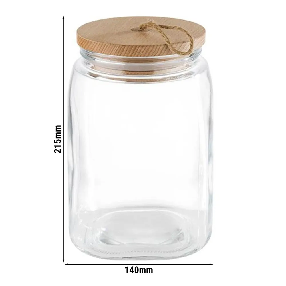 (6 stk.) Oppbevaringskrukke - WOODY - 2,5 liter - inkl. aromasikkert trelokk