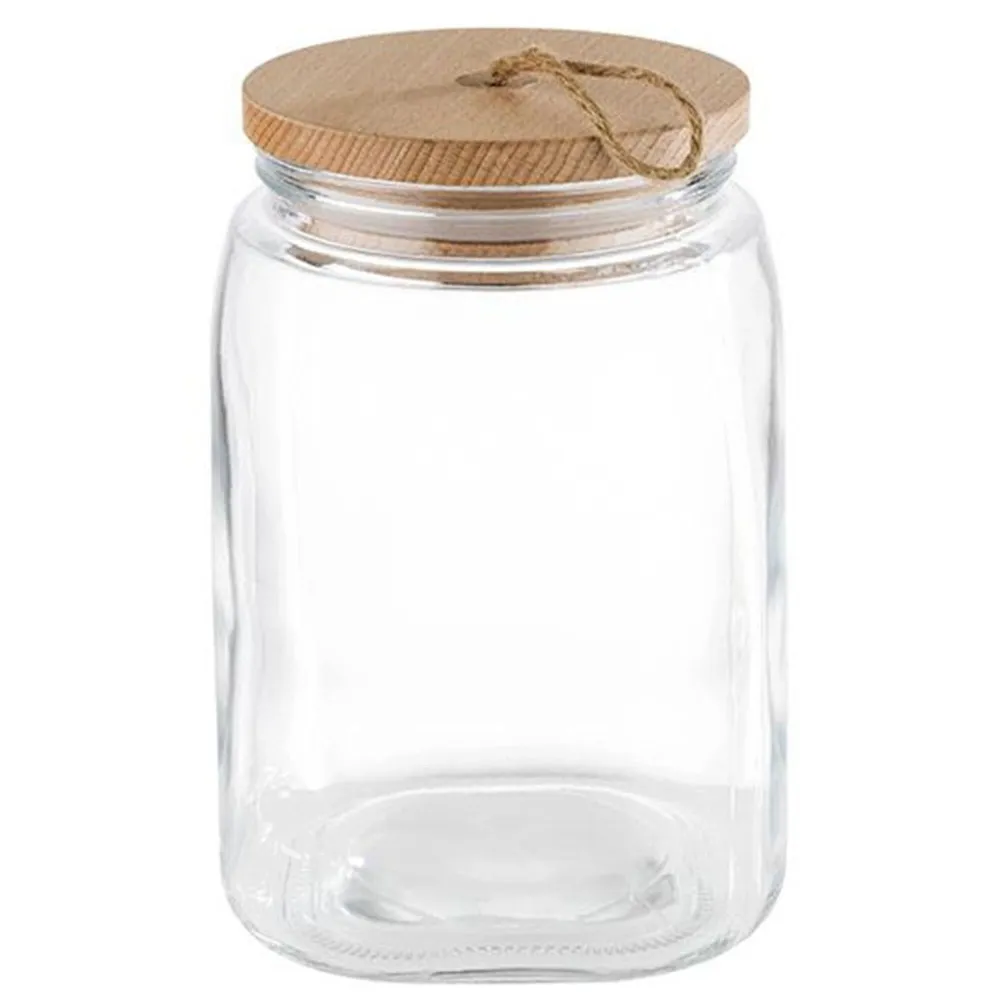 (6 stk.) Oppbevaringskrukke - WOODY - 2,5 liter - inkl. aromasikkert trelokk