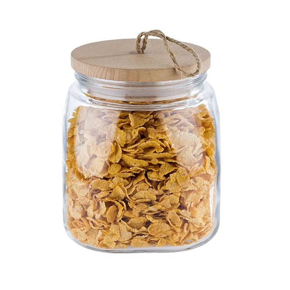 (6 stk.) Oppbevaringskrukke - WOODY - 2 liter - inkl. aromasikkert trelokk