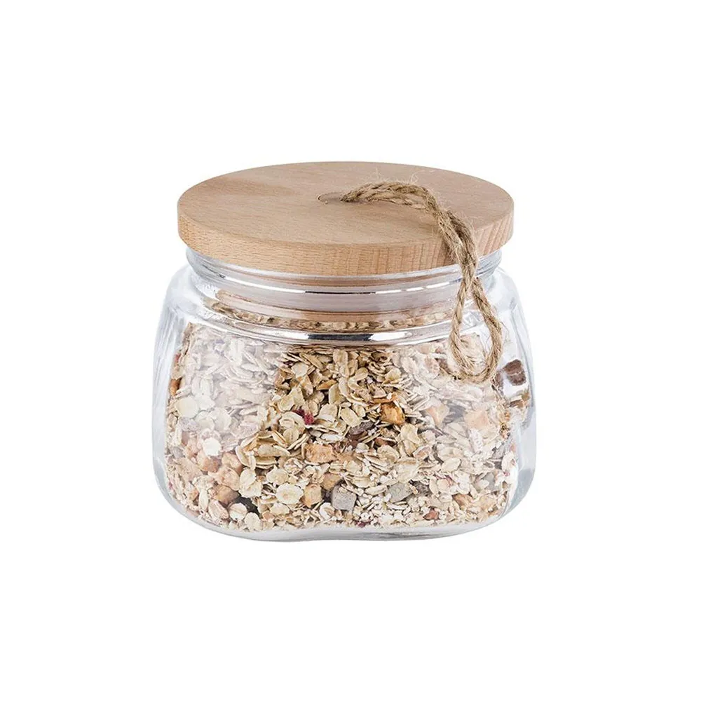 (6 stk.) Oppbevaringskrukke - WOODY - 1 liter - inkl. aromasikkert trelokk