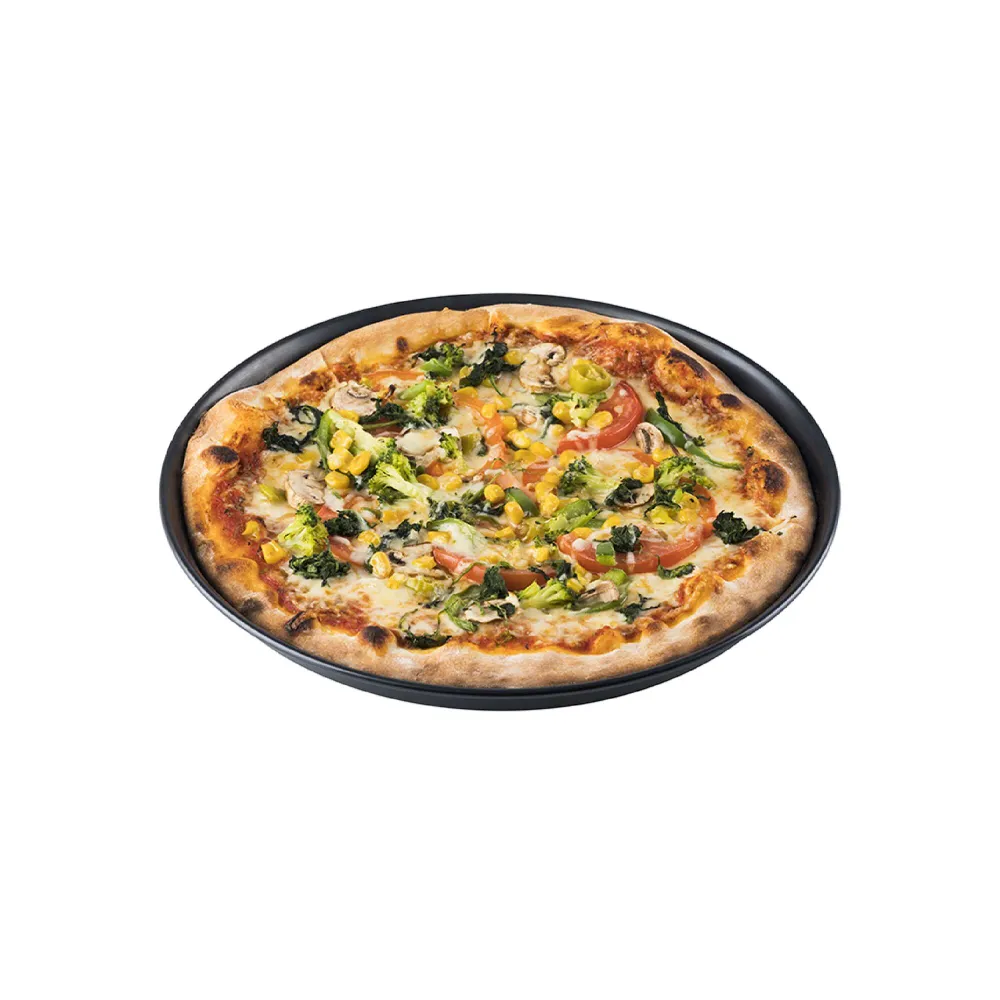 (6 stk) Pizzabrett - Ø 260mm - blå metall - ikke belagt - høyde: 25mm