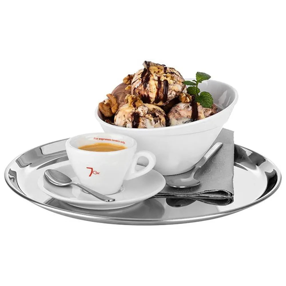 (6 stk.) Serveringsbrett - KAFFEEHAUS - rustfritt stål - Ø 270 mm - høyde: 15 mm