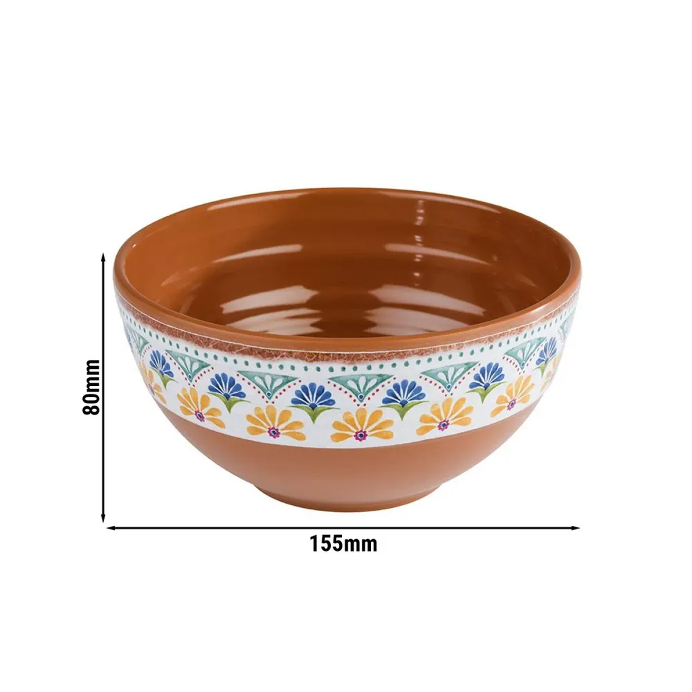 (6 stk.) Skål - ARABESQUE - Melamin - 0,8 liter - Ø 155mm - Terrakotta/blå