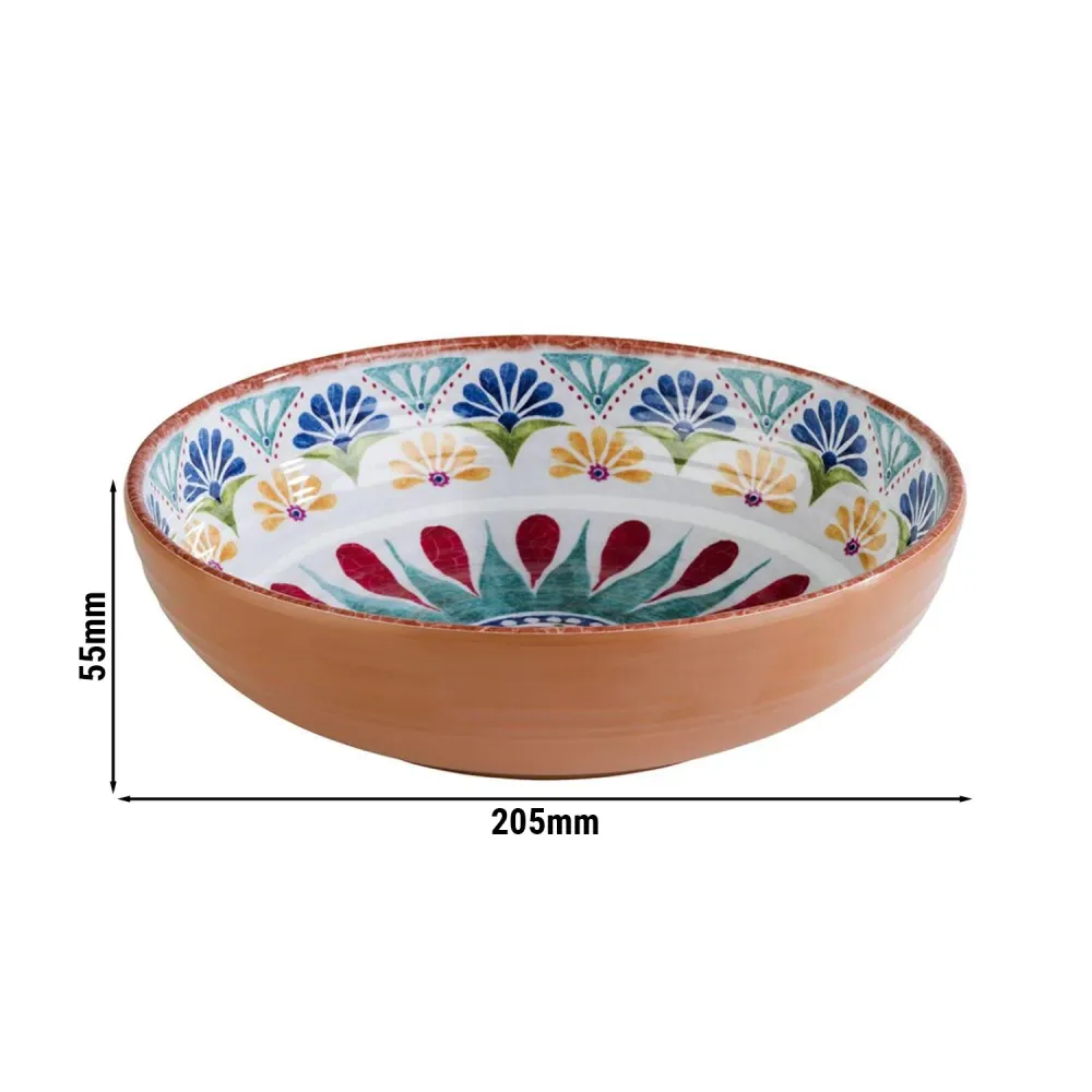 (6 stk.) Skål - ARABESQUE - Melamin - 1,1 liter - Ø 205mm - Terracotta/Blå