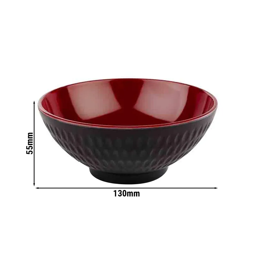 (6 stk.) Skål - ASIA PLUS - Melamin - 0,35 liter - Ø 130mm - Svart/Rød