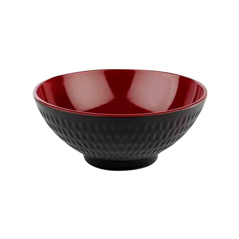 (6 stk.) Skål - ASIA PLUS - Melamin - 0,60 liter - Ø 160mm - Svart/Rød