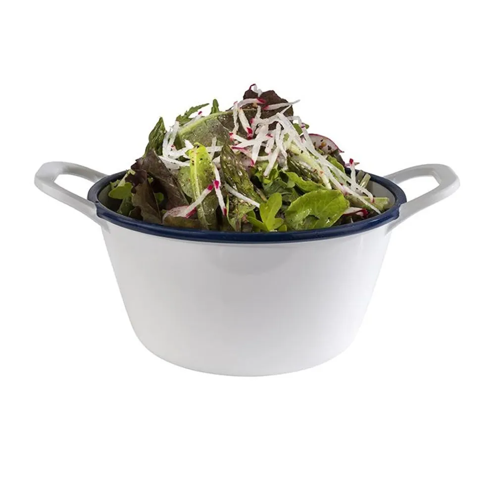 (6 stk.) Skål - ENAMEL LOOK - melamin - 1 liter - med håndtak - hvit