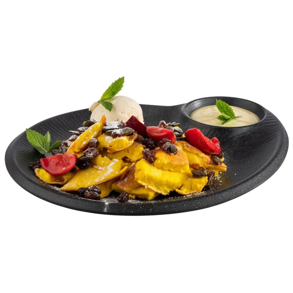 (6 stk.) Tallerken - NERO - Melamin - 300x250mm - med dyppeskål 60ml