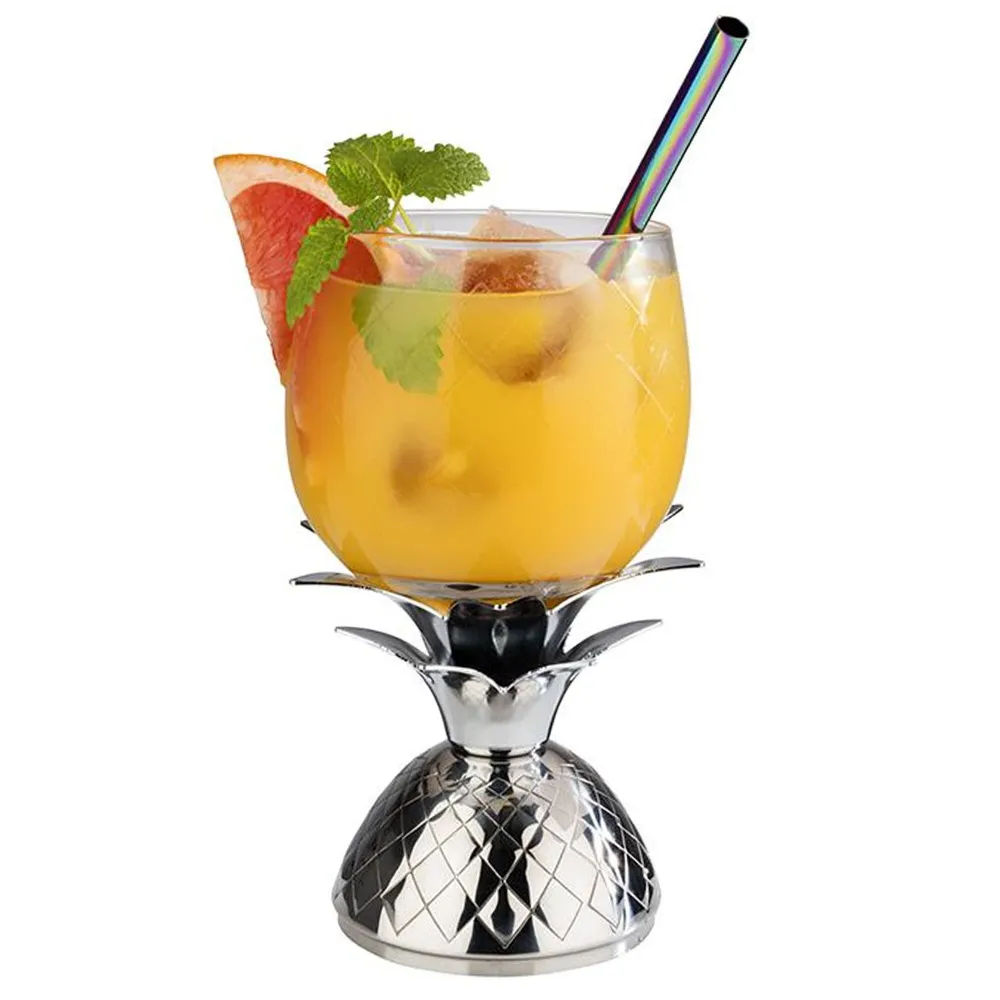 (6 stk) Tumbler - PINEAPPLE - 350 ml - glass - med lokk i rustfritt stål