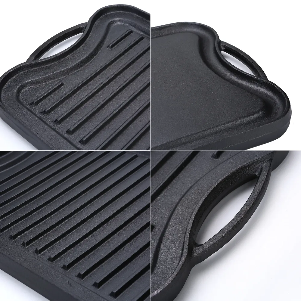 Støpejern Stekebrett (20" x 10"/51 cm x 26 cm), Vendbar, Grill- og Stekebrettkombinasjon, passer over to kokeplater