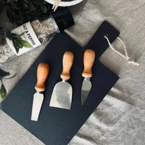 Tapassett med 3 kniver og brett i skifer