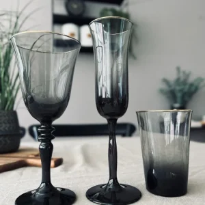 Vinglass - Røykfarget med gullkant