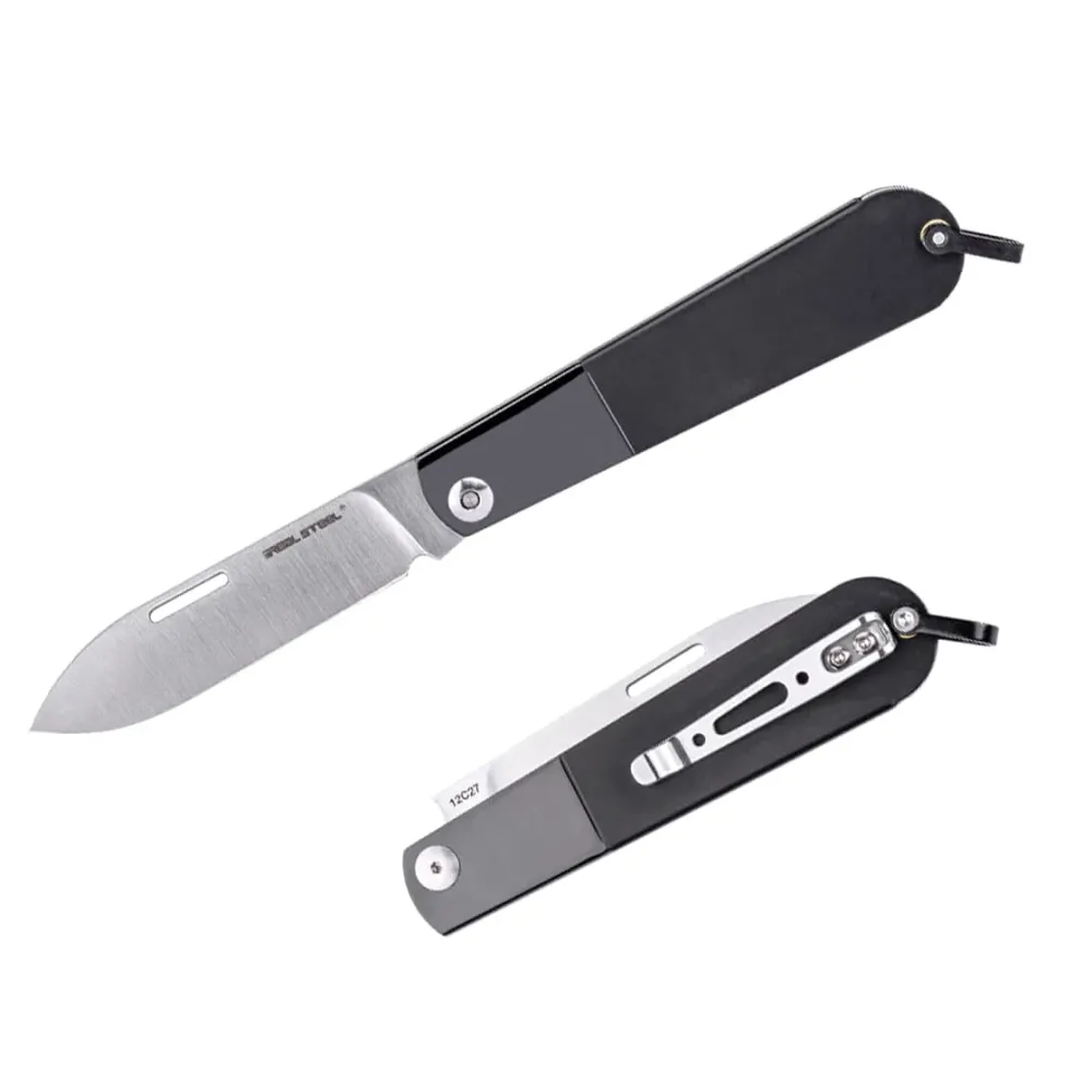 Böker Real Steel Real Barlow RB-3 Drop Point 12C27 Black Steel