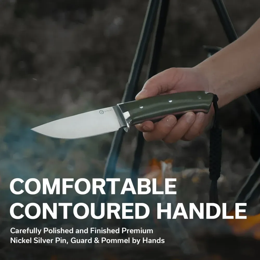 Civivi Cloud Peak Fixed Blade, OD Green G10 NickelSilver Guard / Satin
