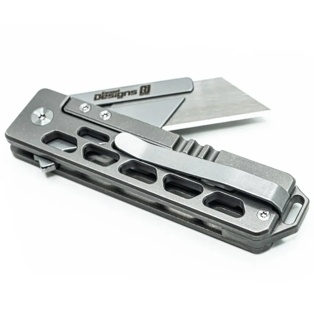 Exceed Designs TiRant RAZOR V3 Utility Knife, (Stonewashed 6AL-4V Titanium) Dual-SIde Milled SKELETON Edition