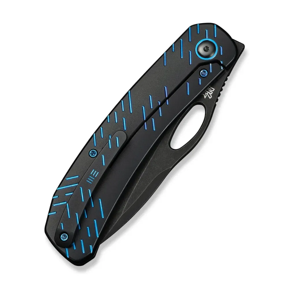 WEKNIFE Inmate, Black Titanium Blue Raindrops / Black Stonewashed