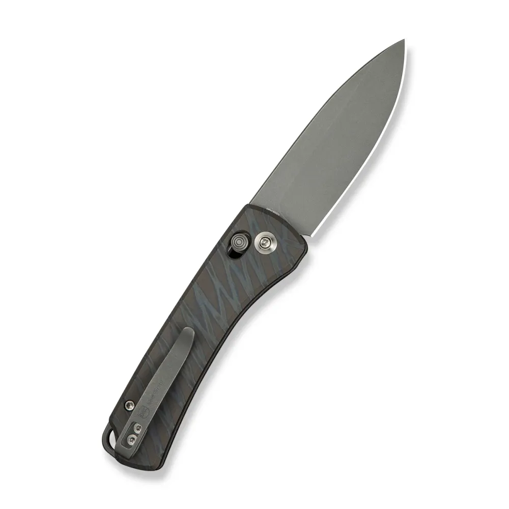 WEKNIFE Nightblade, Tiger Stripe Pattern Flamed Titanium / Gray Stonewashed