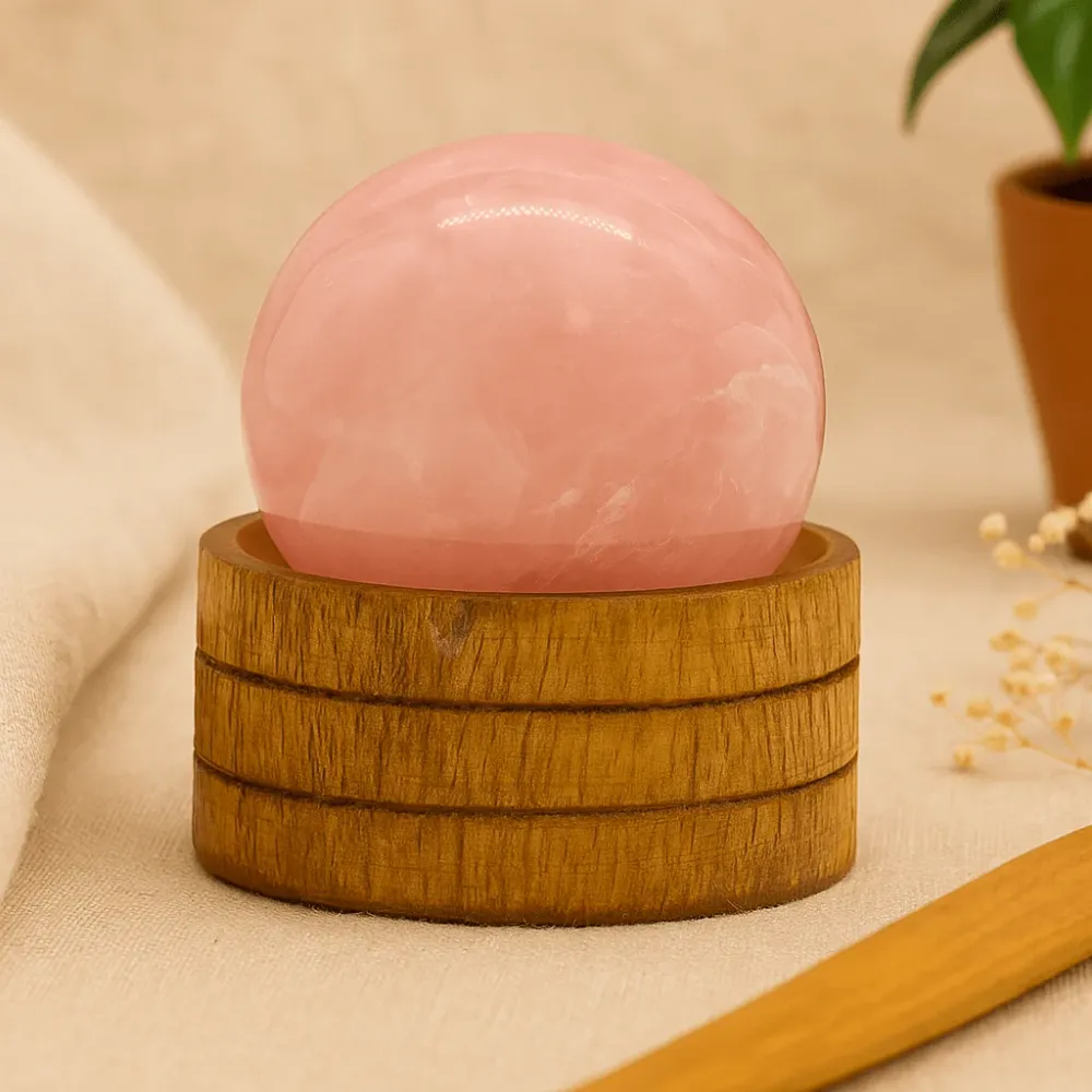 Rosakvarts krystallkule 40mm med stativ