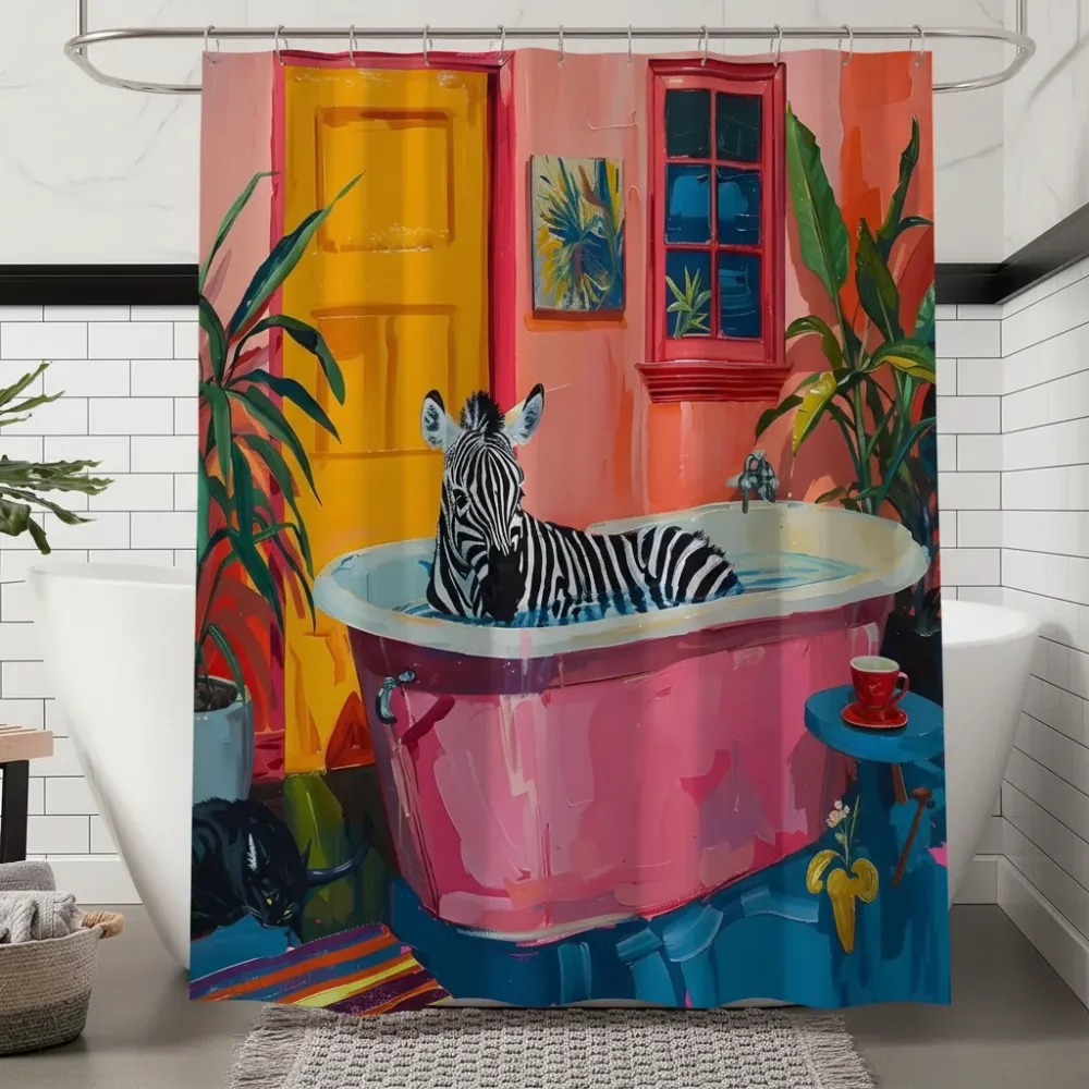 Kunstnerisk polyester dusjforheng - ZebraLuxe