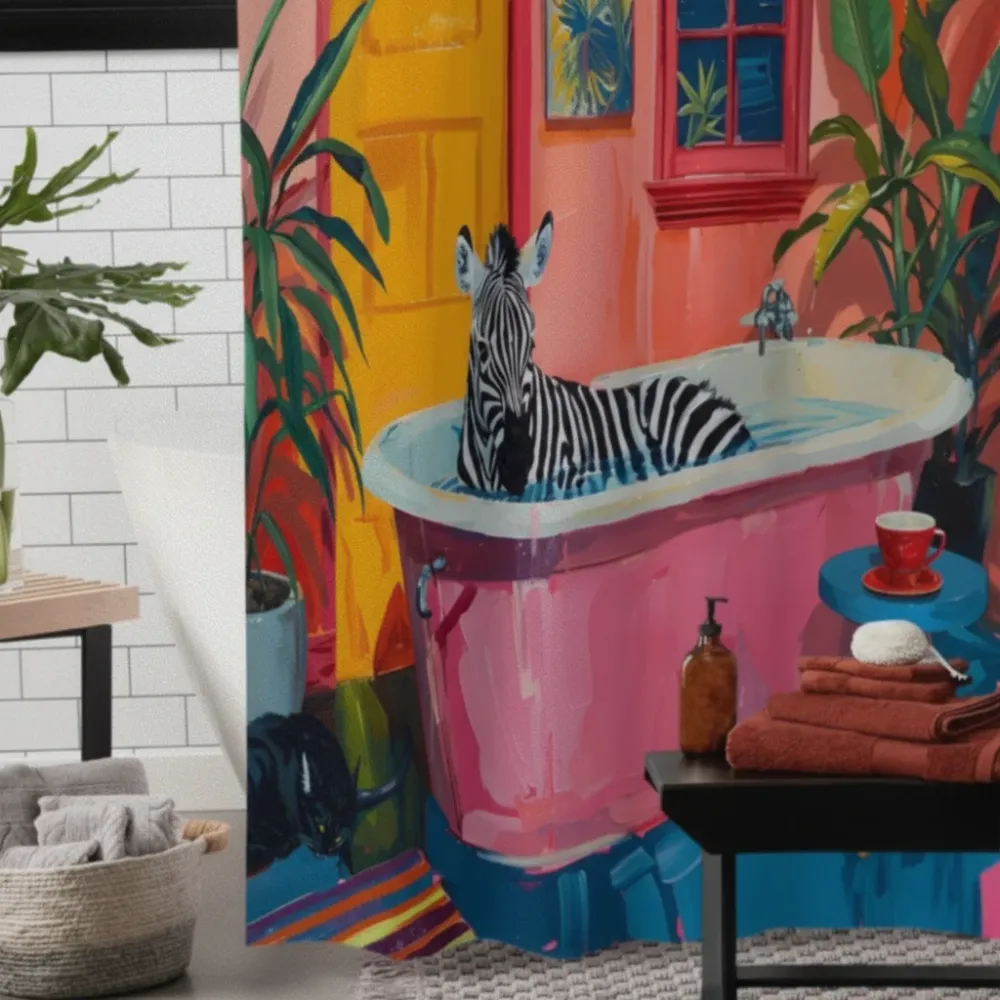 Kunstnerisk polyester dusjforheng - ZebraLuxe