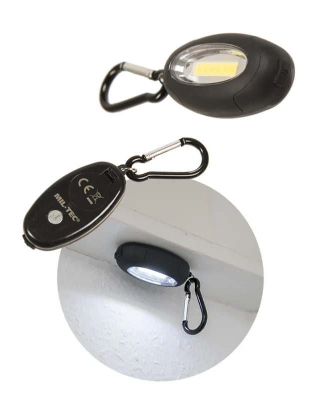 Mini lommelykt med karabinkrok og magnet - Mil-Tec