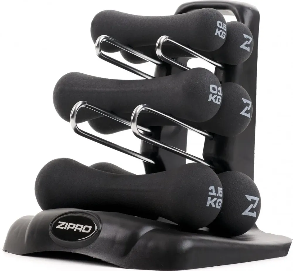 Manualer Hantler Neopren Sett 6kg Med Stativ, 0,5–1,5kg – Zipro
