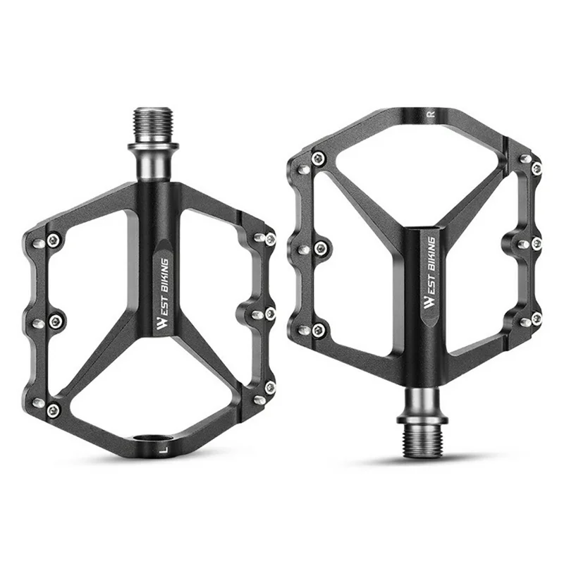 Lette sykkelpedaler i aluminiumlegering med 3 lagre - svart